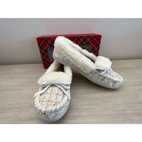 Charter Club Dorenda Women Sz 11M Moccasin Slippers White Boucle Fur Shoes NWB - Picture 8 of 9